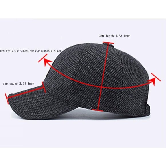 🆕 Men Black Baseball Cap Winter Warm Wool Tweed Peaked Fold Earmuff Jacket Hat - Picture 3 of 7